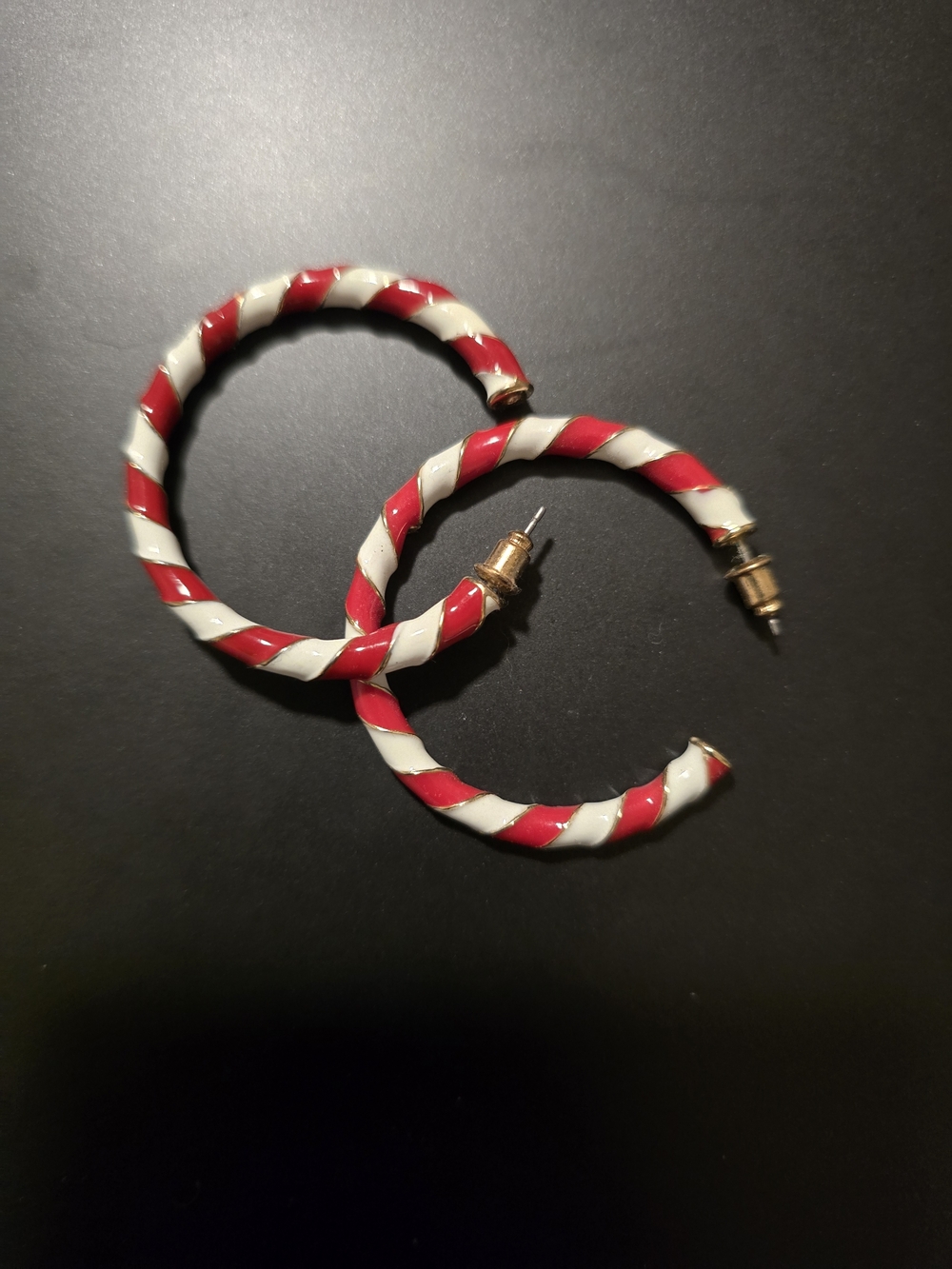 Red & White Twisted Hoop Earrings - Women Jewelry